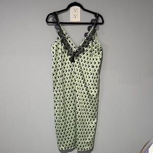 Target Green and Black Patterned Midi Slip Dress with Lace Trim